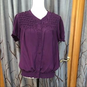 Joie M 100% silk eggplant purple top short sleeve
